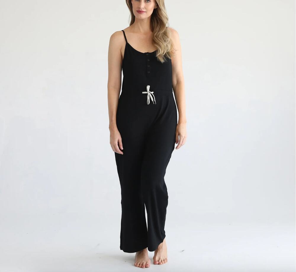 Sweat & Milk Scarlett Nursing Friendly Cami Jumpsuit MSRP $105 | Black | M/L